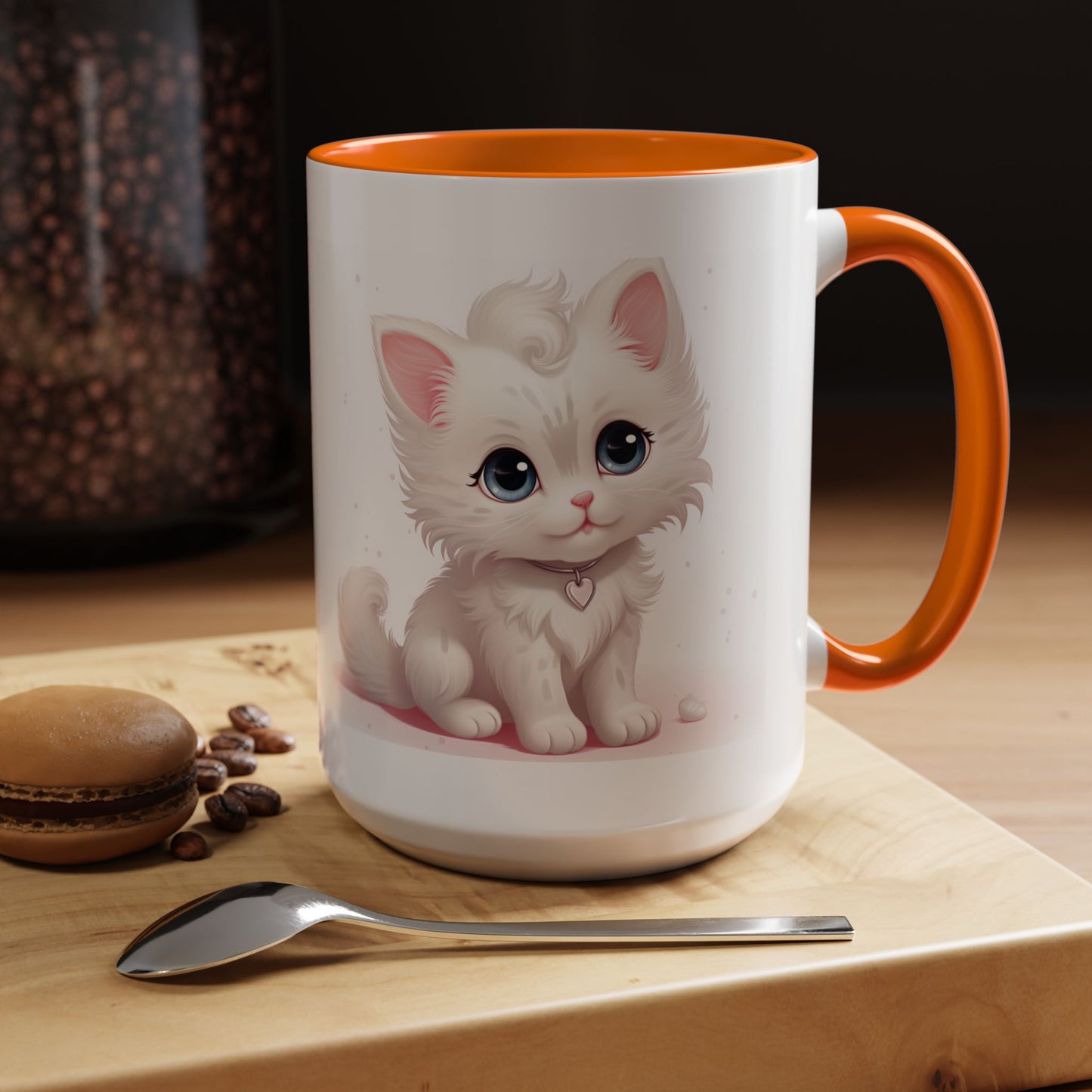 Cute White Kitten Accent Coffee Mug — 11/15oz Cat Lover Gift