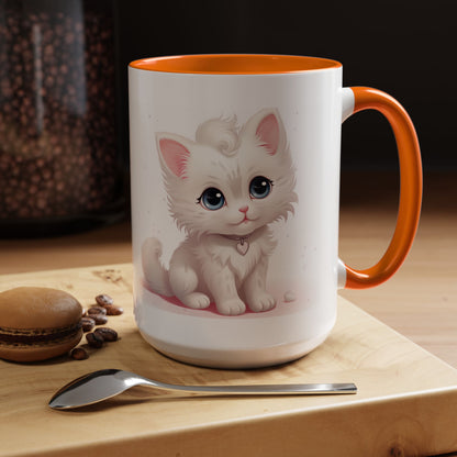 Cute White Kitten Accent Coffee Mug — 11/15oz Cat Lover Gift