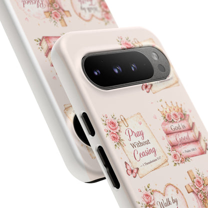 Christian Floral Phone Case — "Pray Without Ceasing" Faith Cross Design