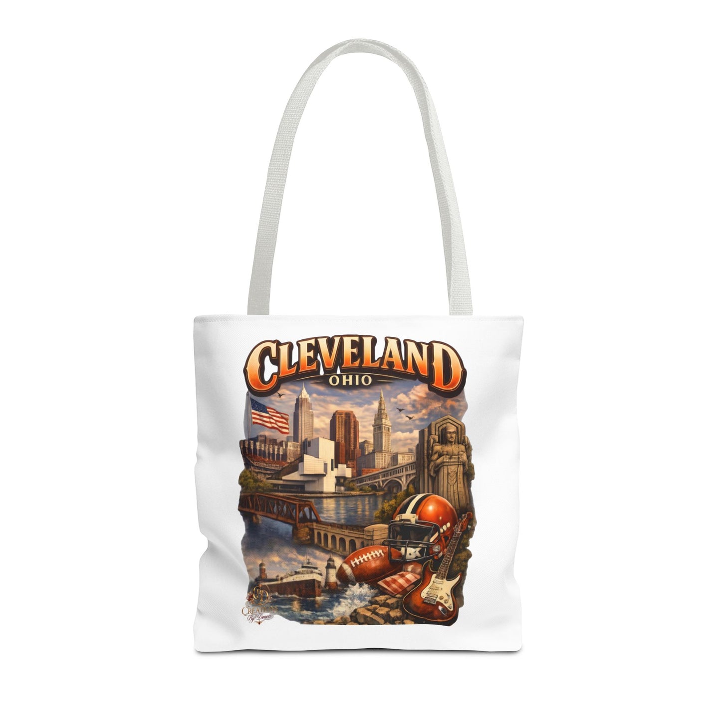 Cleveland Cityscape Tote Bag — Vintage Ohio Skyline & Sports Montage