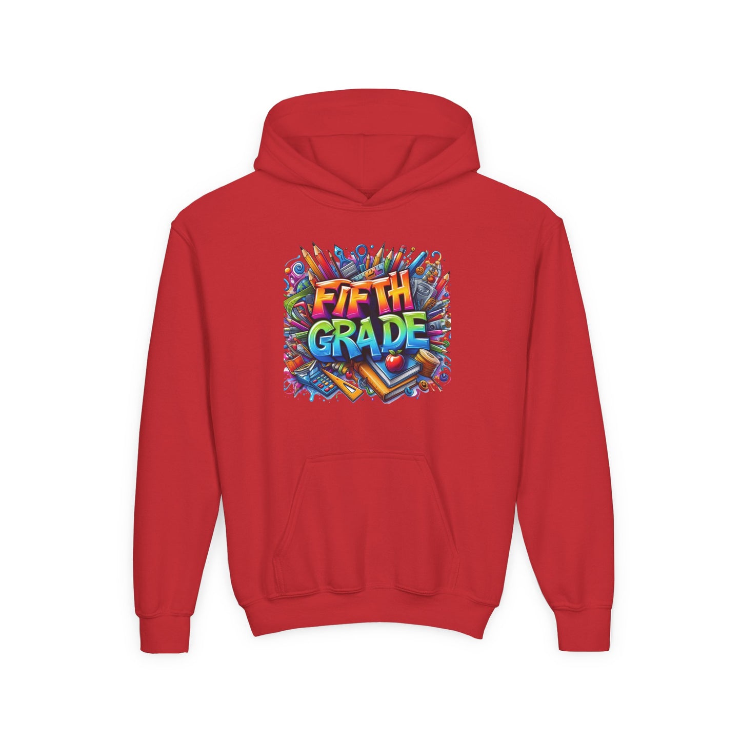 Fifth Grade Kids Hoodie - Colorful School Supplies Back-to-School Sweatshirt