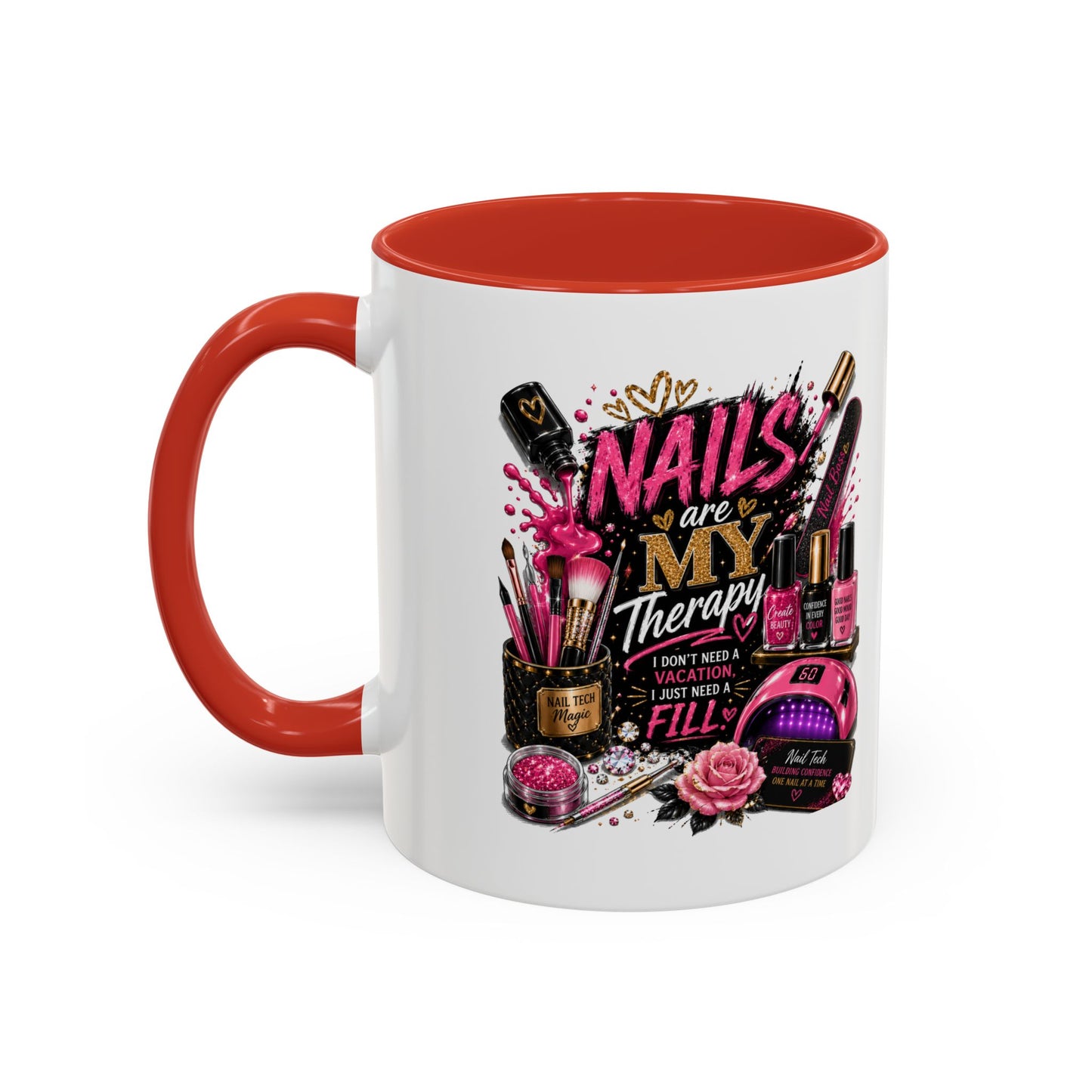 Coffee Mug — "Nails Are My Therapy" Pink Nail Tech Gift