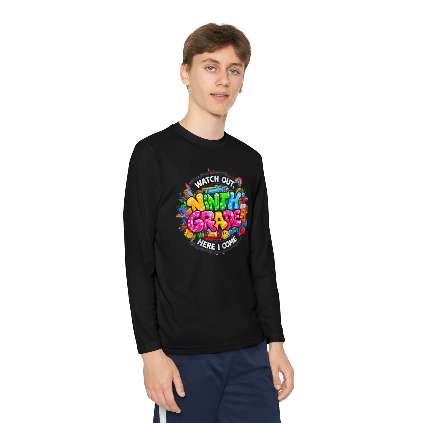 Ninth Grade Crewneck Long Sleeve — "Watch Out Ninth Grade Here I Come" Back-to-School Tee