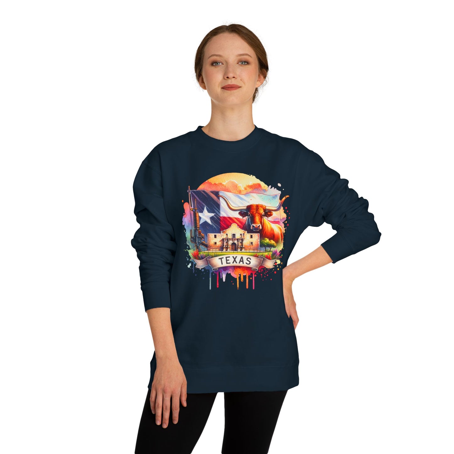 Texas Watercolor Flag Sweatshirt — Longhorn & Alamo Graphic