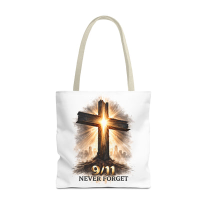 9/11 Never Forget Cross Memorial Tote Bag — Patriotic Remembrance Shopper