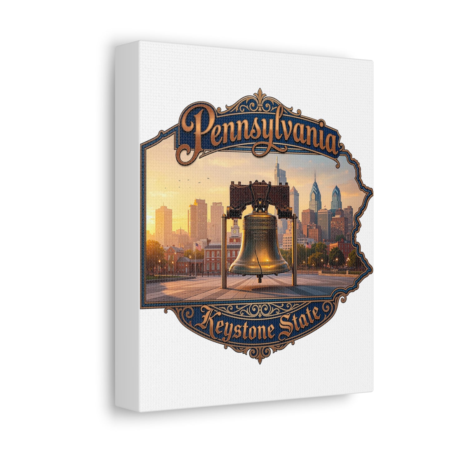 Pennsylvania Keystone State Canvas Wall Art – Liberty Bell & Philadelphia Skyline