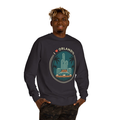 Orlando Fountain Crewneck Sweatshirt — Retro Palm Tree Cityscape