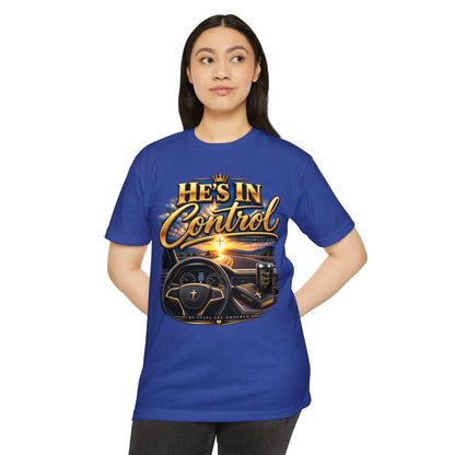 He's In Control T-Shirt — Christian Faith Car Steering Design