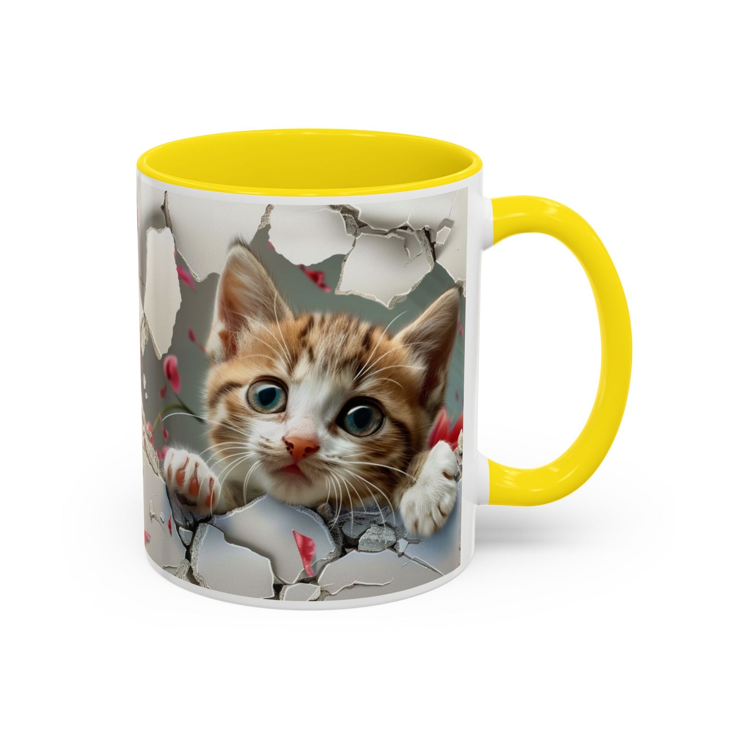 Kitten Peek Accent Coffee Mug — Cute Cat Peekhole Design (11/15 oz)