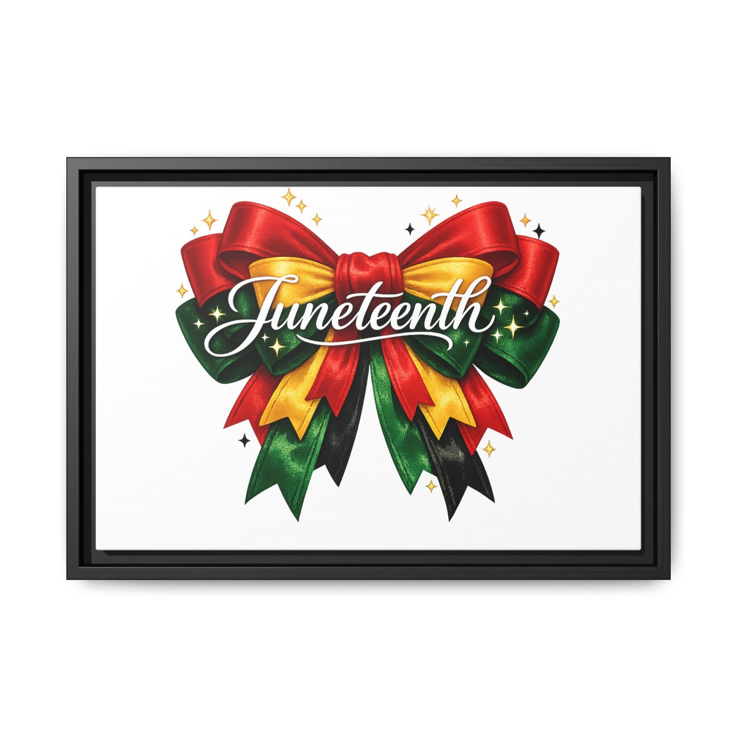 Juneteenth Framed Canvas Print – Festive Red, Green & Gold Ribbon Wall Art