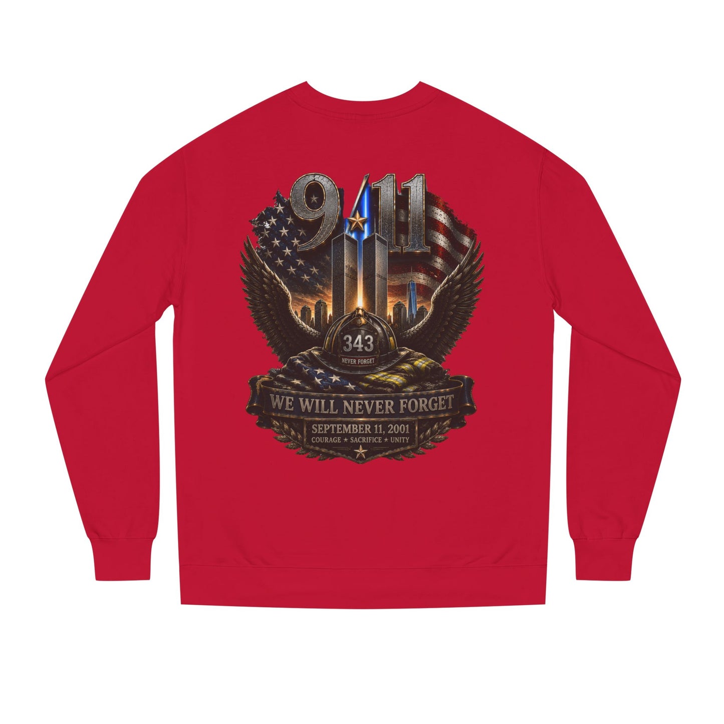 9/11 We Will Never Forget Crewneck Sweatshirt – Memorial Tribute