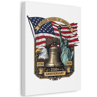 250th Anniversary USA Canvas Wall Art – Liberty Bell, Eagle & Flag Stretched Canvas