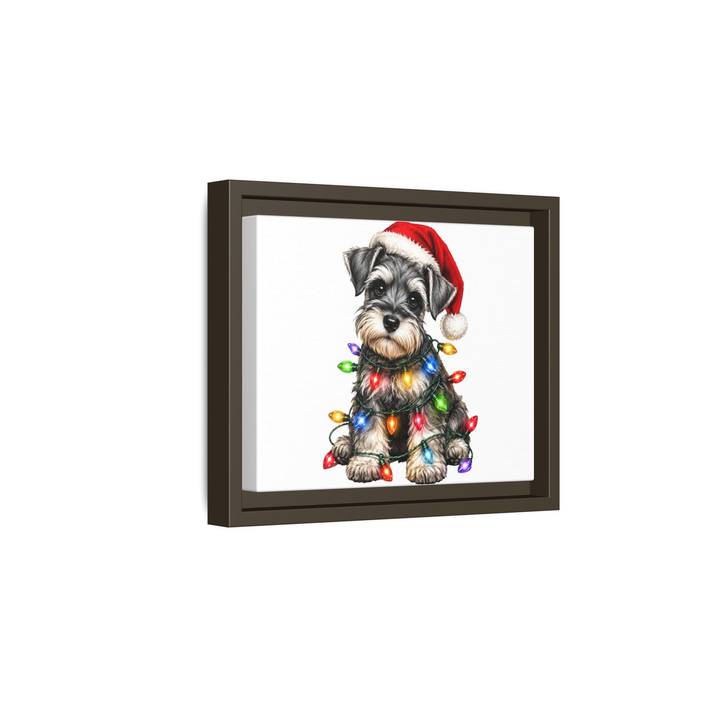 Holiday Schnauzer Canvas Print — Framed Matte Wall Art with Christmas Lights