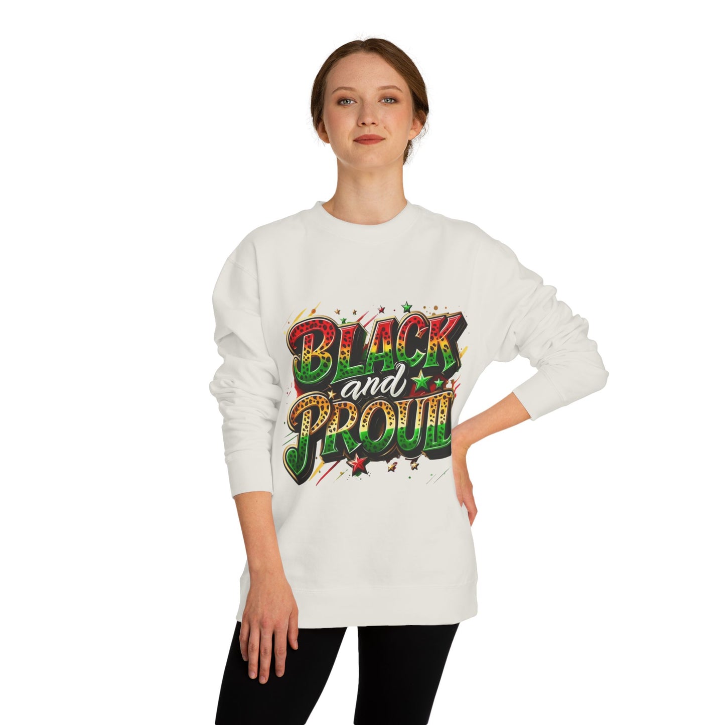 Black and Proud Crewneck Sweatshirt — Afrocentric Pride Graphic