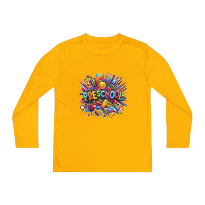 Youth Preschool Long Sleeve Tee - Colorful School Supplies Design
