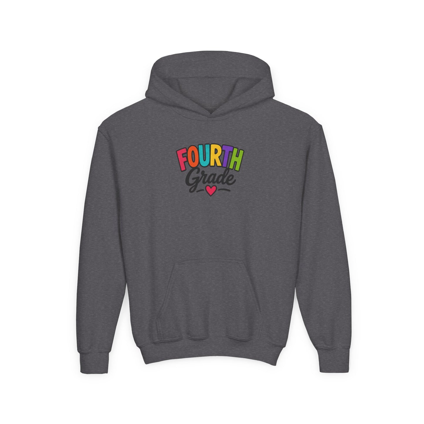 Fourth Grade Hoodie — Colorful Kids School Sweatshirt (“Fourth Grade” with Heart)