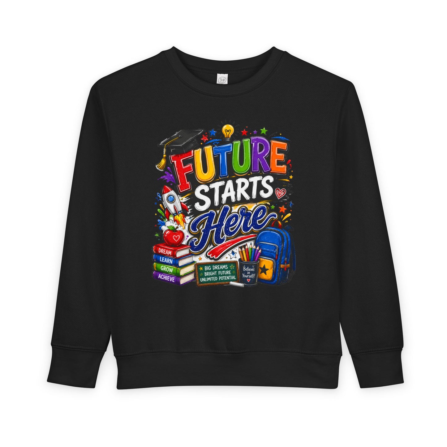 Toddler Sweatshirt — "Future Starts Here" Back-to-School Kids Crewneck