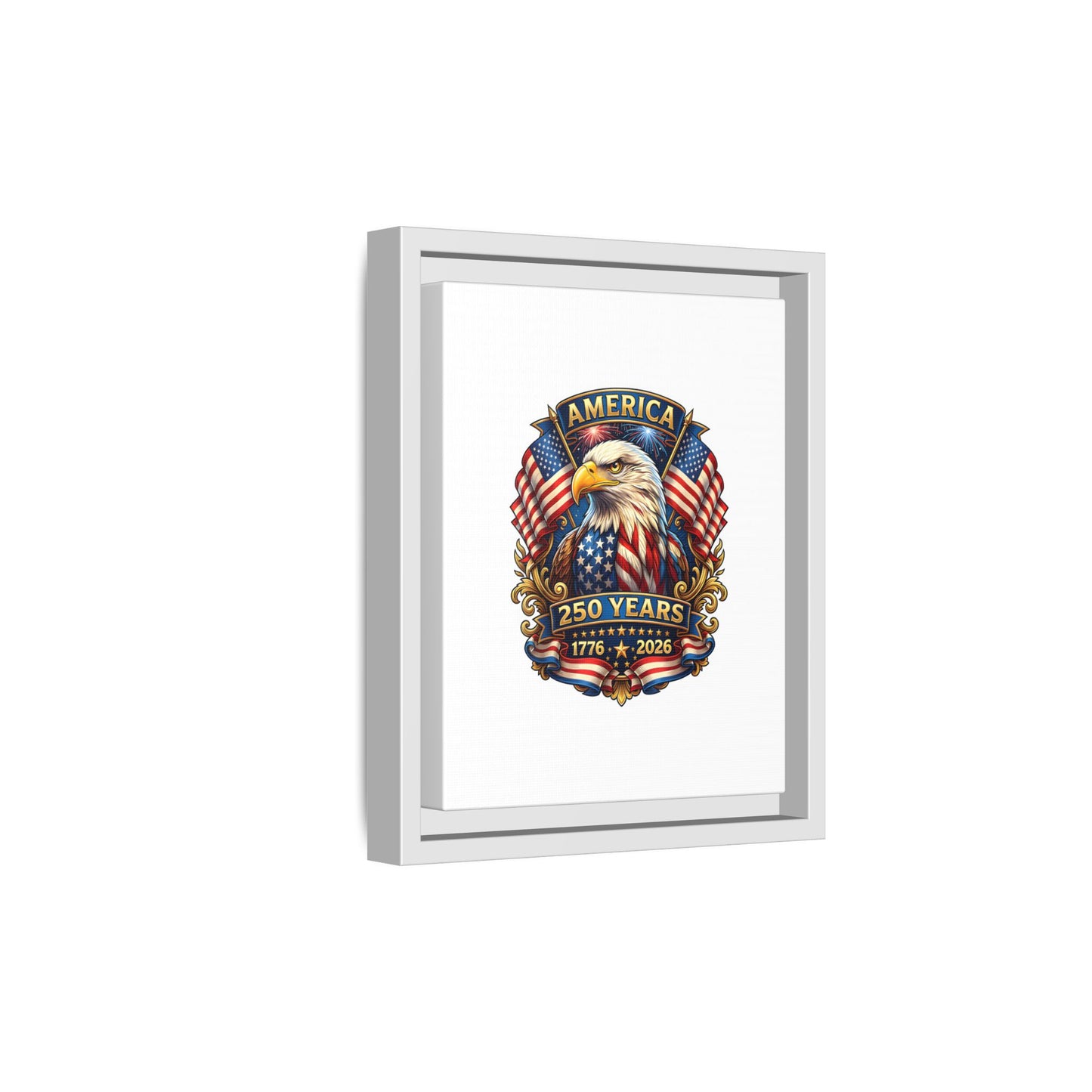 America 250th Anniversary Framed Canvas — Patriotic Bald Eagle Wall Art