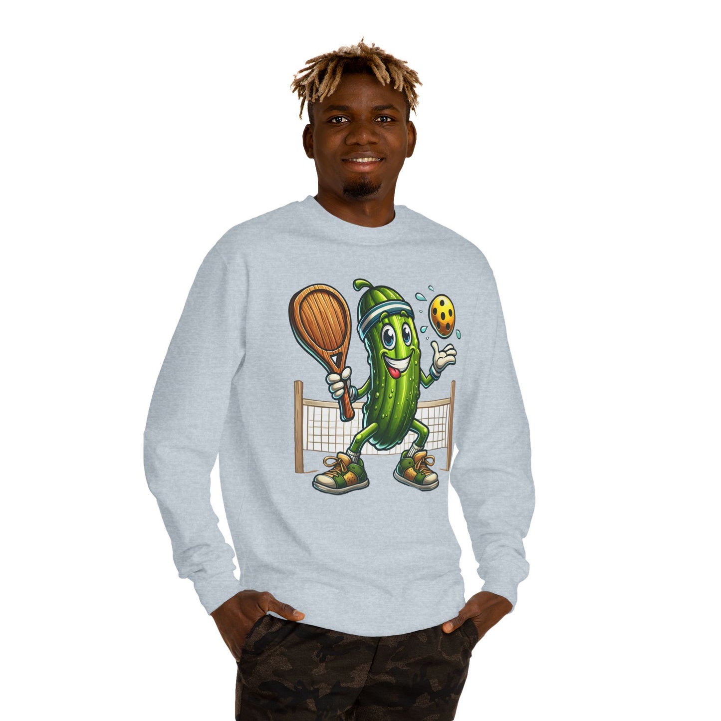 Pickle Pickleball Crewneck Sweatshirt — Cute Pickle Playing Pickleball Graphic