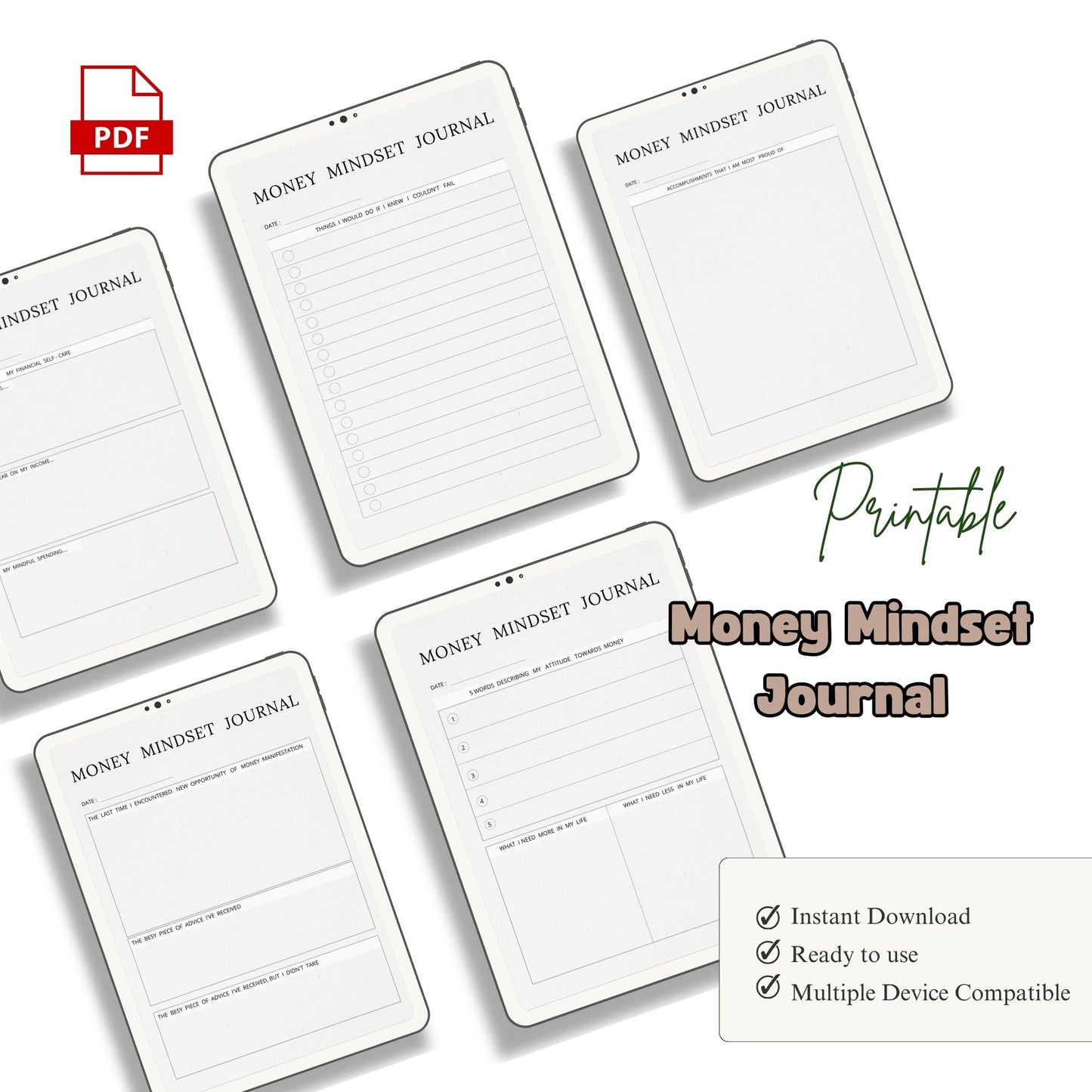 Money Mindset Journal Printable | Financial Growth, Abundance & Wealth Thinking Workbook