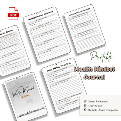 Wealth Mindset Journal Printable | Abundance Thinking, Money Growth & Success Planner