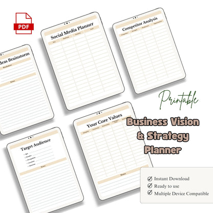 Business Vision & Strategy Planner Printable | Goal Setting & Growth Workbook