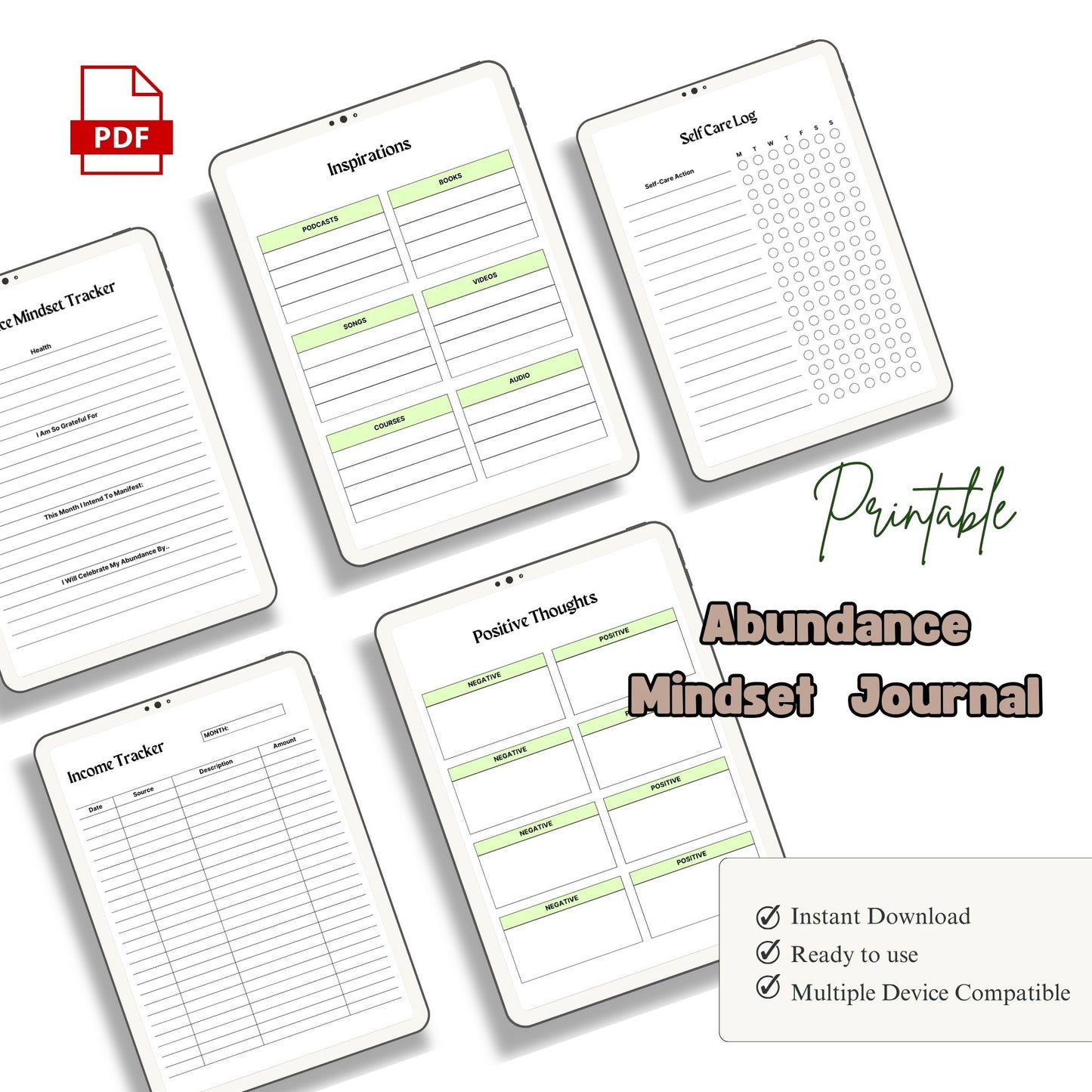 Abundance Mindset Journal Printable | Positive Thinking & Manifestation Workbook
