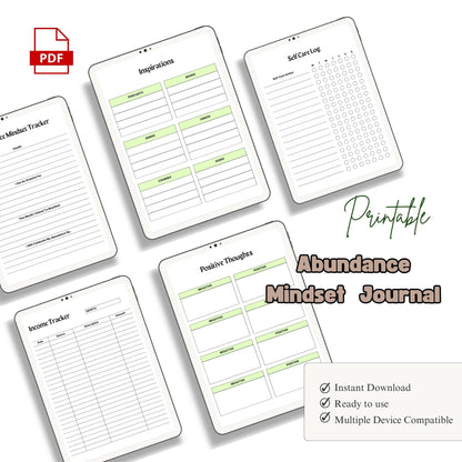 Abundance Mindset Journal Printable | Positive Thinking & Manifestation Workbook