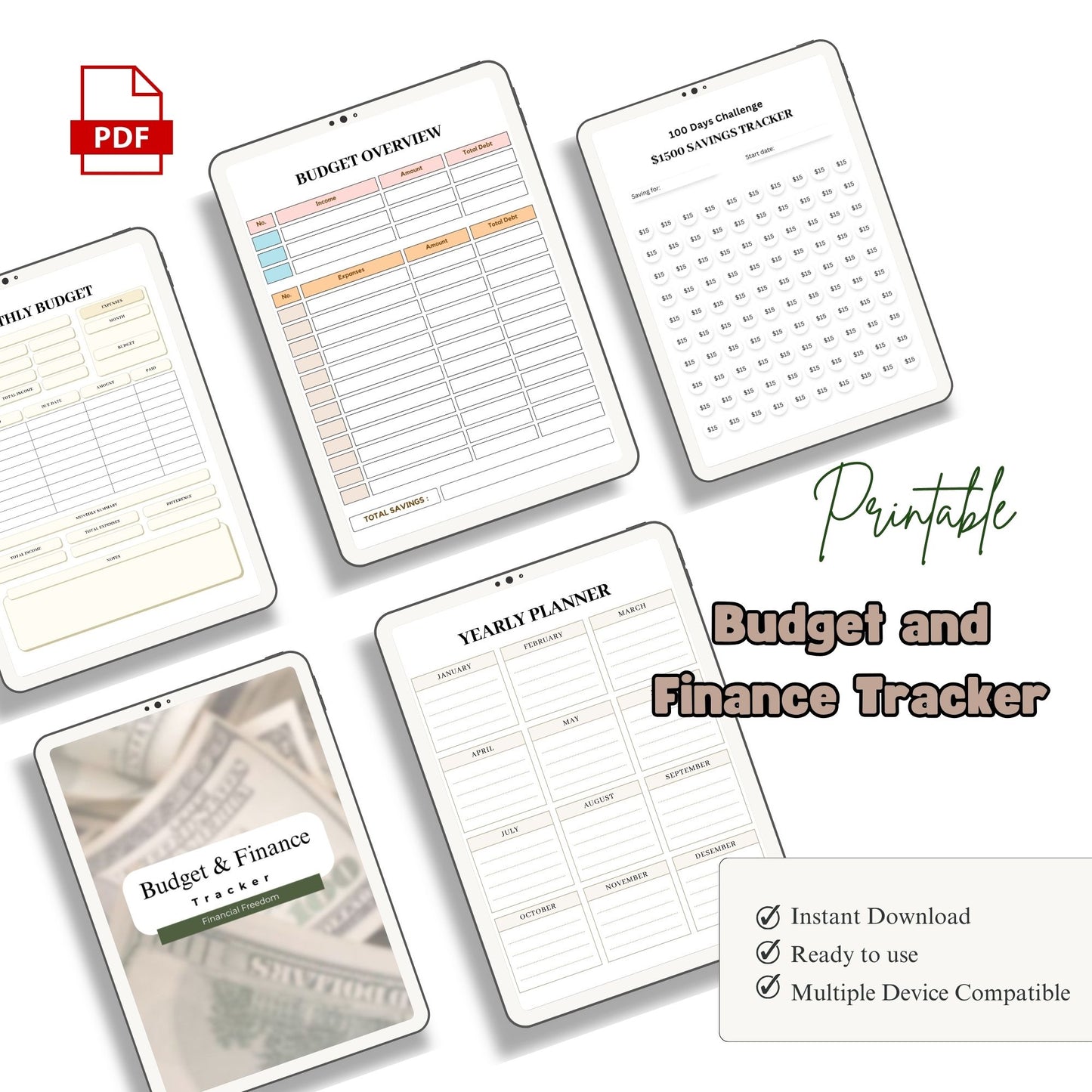 Budget & Finance Tracker Printable | Monthly Expense, Savings & Money Planner
