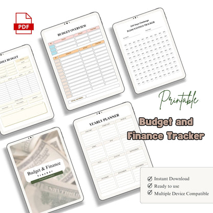 Budget & Finance Tracker Printable | Monthly Expense, Savings & Money Planner