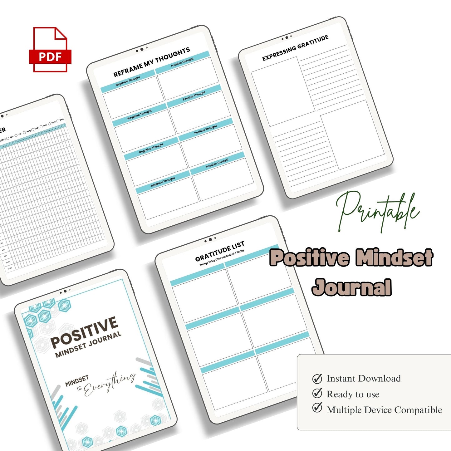 Positive Mindset Journal Printable | Daily Gratitude, Confidence & Self-Growth Workbook