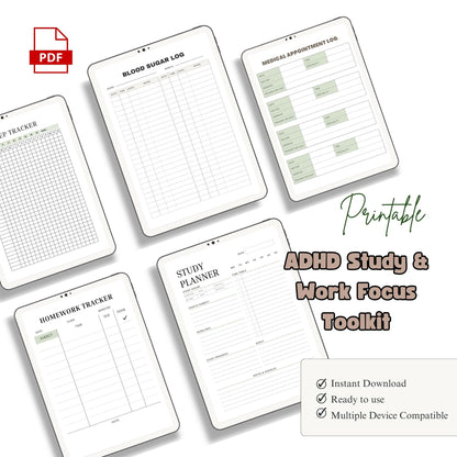 ADHD Study & Work Focus Toolkit | Productivity System for Students & Professionals | Focus Planner & Task Management