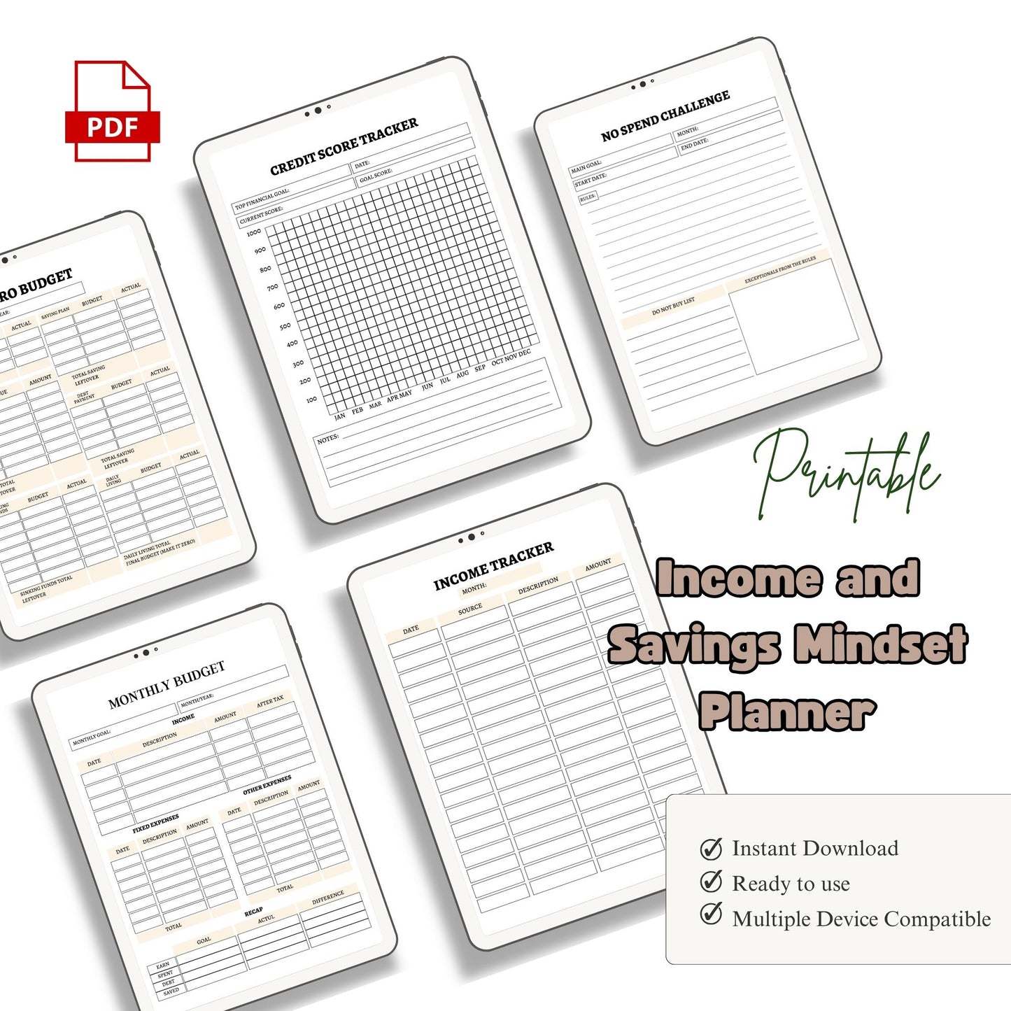 Income & Savings Mindset Planner | Money Mindset & Financial Growth Planner | Budget & Wealth Building Printable