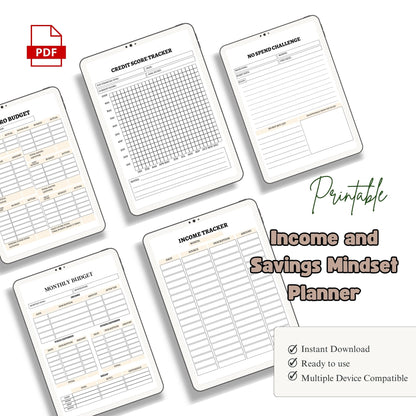 Income & Savings Mindset Planner | Money Mindset & Financial Growth Planner | Budget & Wealth Building Printable