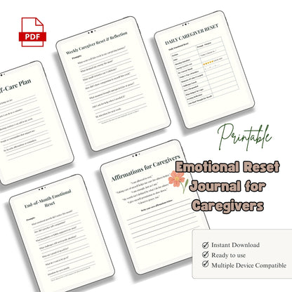 Emotional Reset Journal for Caregivers | Self Care & Stress Relief Planner | Mental Wellness Journal | Burnout Recovery Journal