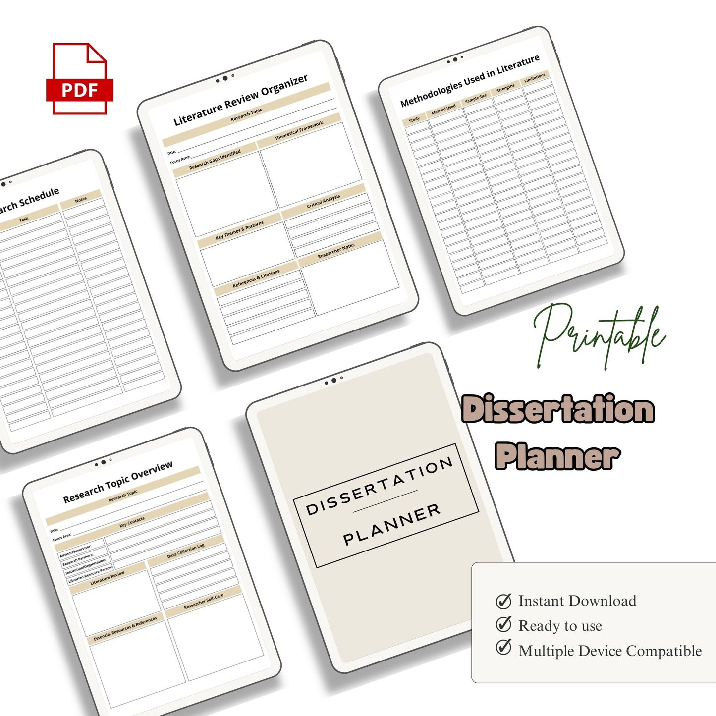 Dissertation Planner | Thesis & Research Planner | PhD Writing Planner | Academic Project Organizer PDF