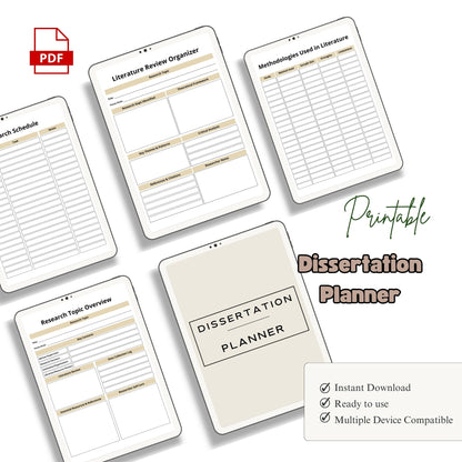 Dissertation Planner | Thesis & Research Planner | PhD Writing Planner | Academic Project Organizer PDF