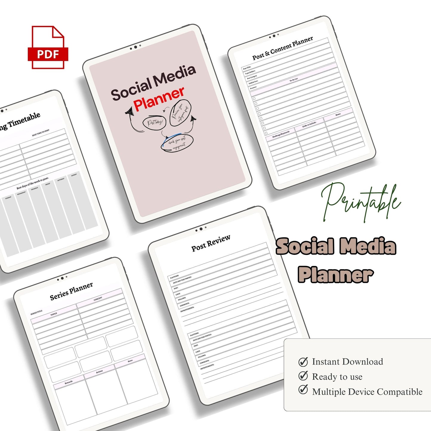 Social Media Planner | Content Planner & Strategy Tracker | Instagram & TikTok Planner | Marketing Planner Printable