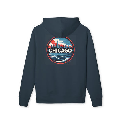 Chicago Skyline Hoodie — Retro Cityscape Wave Graphic
