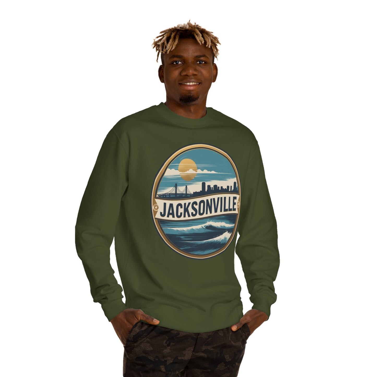 Jacksonville Coastal Crewneck Sweatshirt — Retro Beach Skyline