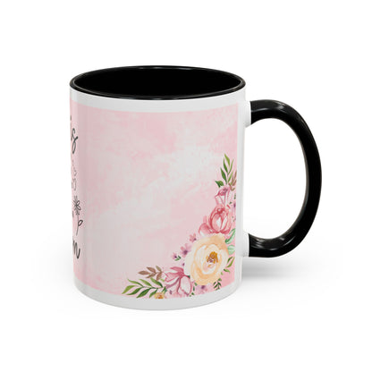 She is Mom Floral Accent Coffee Mug – ‘She is strong, loving, selfless and beautiful’ Gift for Mother’s Day