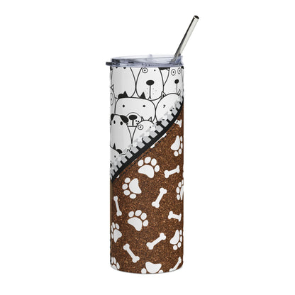 20oz Dog Pattern Stainless Steel Tumbler — Paw Prints & Pup Faces Travel Cup