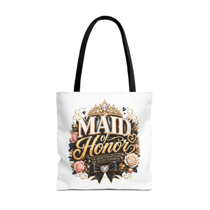 Maid of Honor Tote Bag — Elegant Bridal Party Gift with Gold Crown Floral Design
