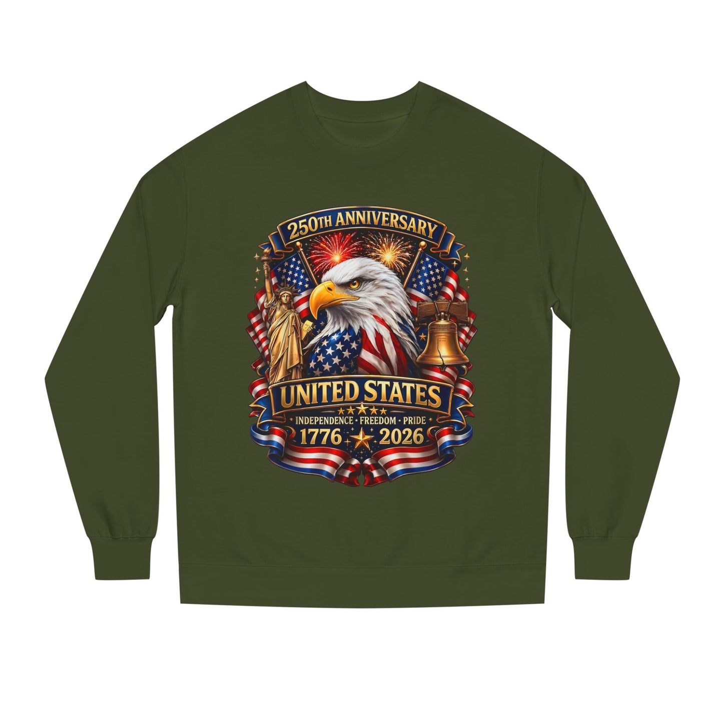 250th Anniversary United States Crewneck Sweatshirt — Eagle & American Flag 1776–2026