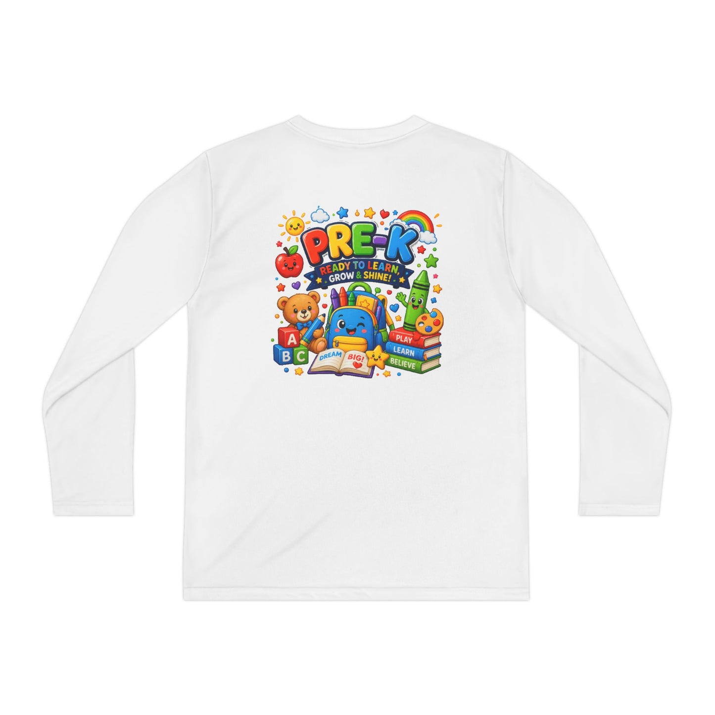 PRE-K Kids Long Sleeve Tee — Back-to-School Preschool Shirt ("Ready to Learn, Grow & Shine")