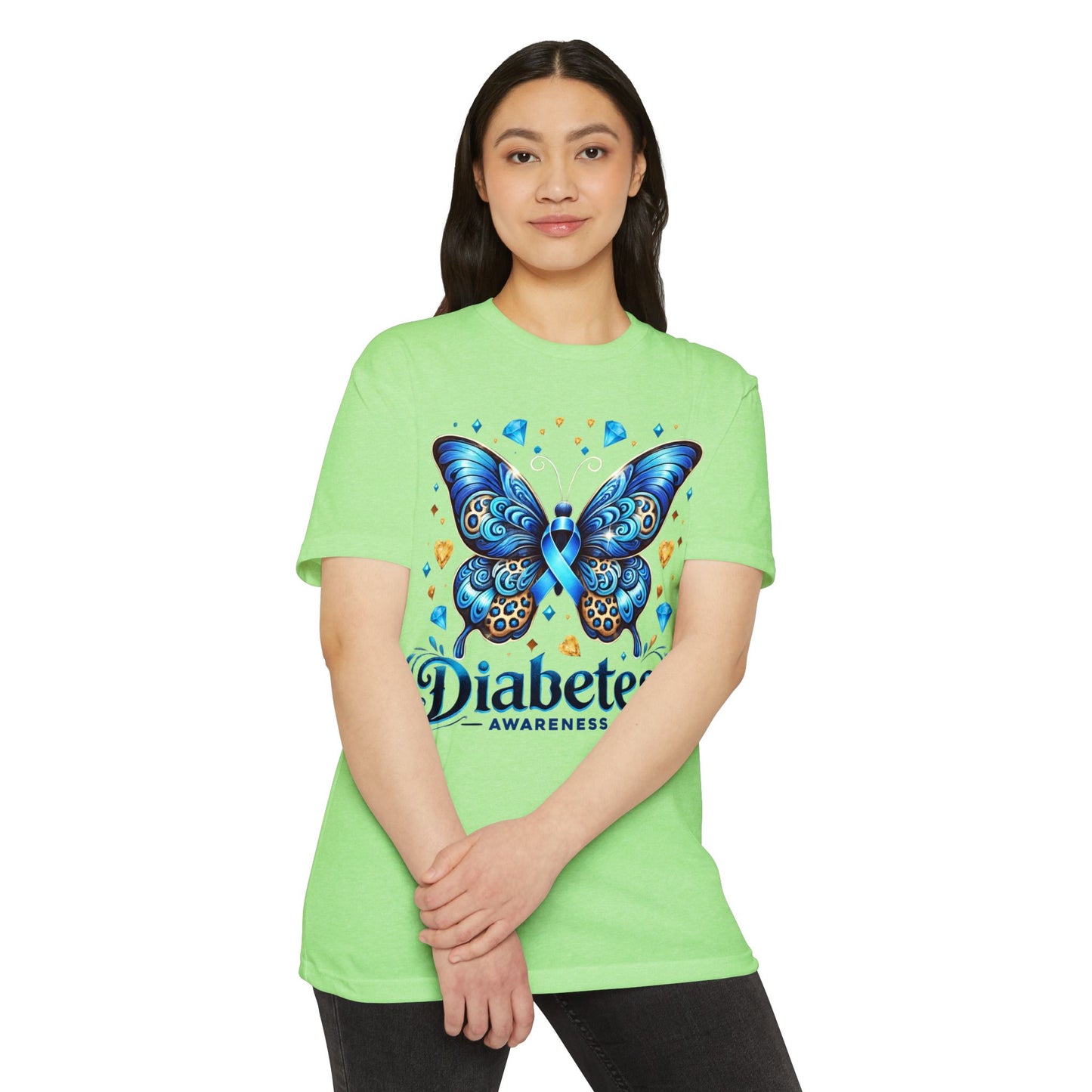 Diabetes Awareness Butterfly T-Shirt — Blue Ribbon Support Tee