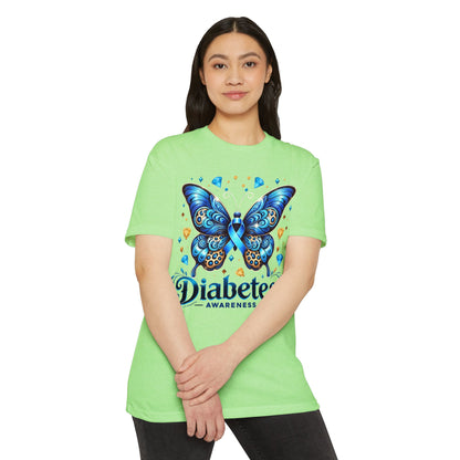 Diabetes Awareness Butterfly T-Shirt — Blue Ribbon Support Tee
