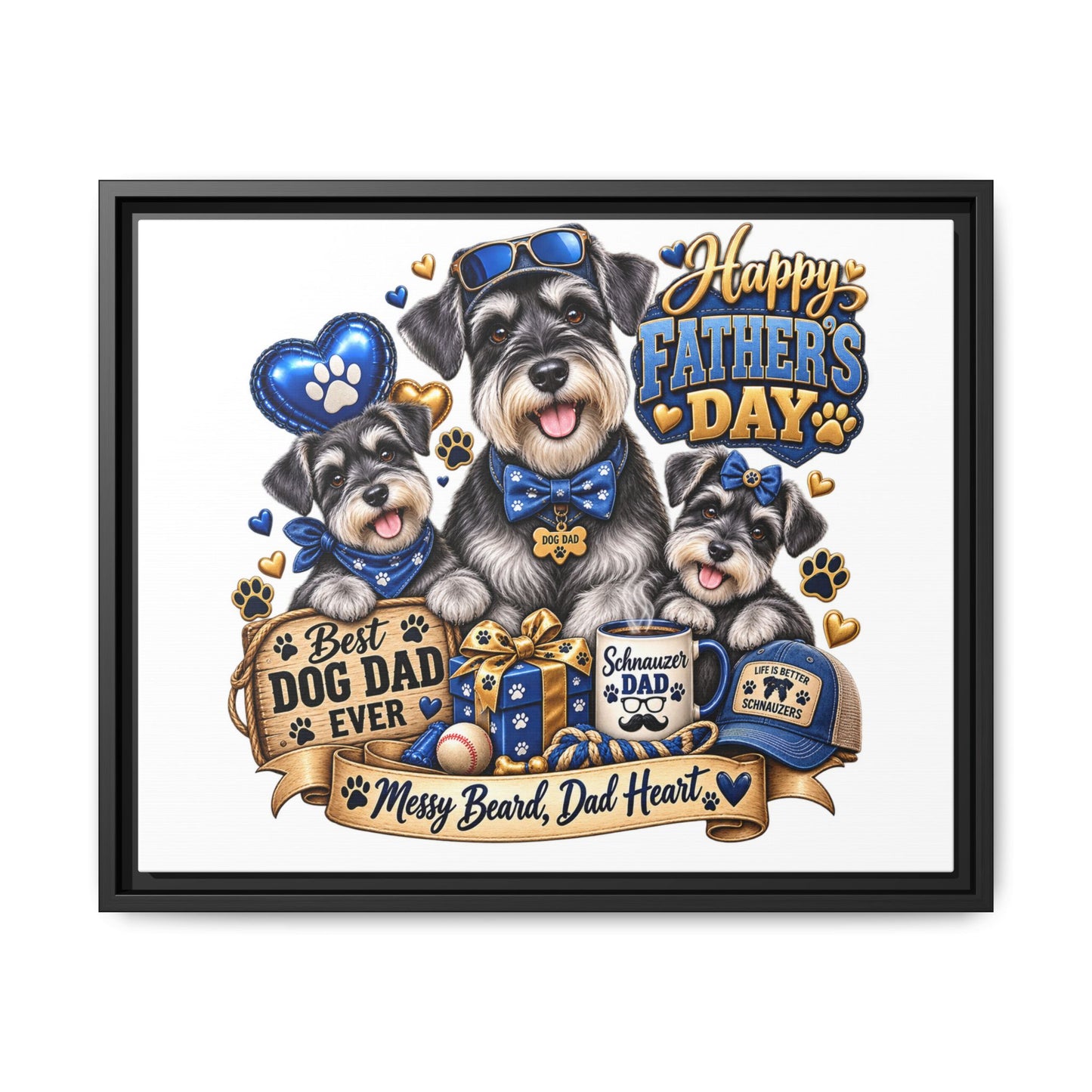 Happy Father's Day Schnauzer Canvas – Best Dog Dad Ever Framed Wall Art