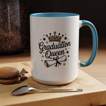 Graduation Queen Accent Coffee Mug — 11/15oz Ceramic Gift with Crown & Diploma Design