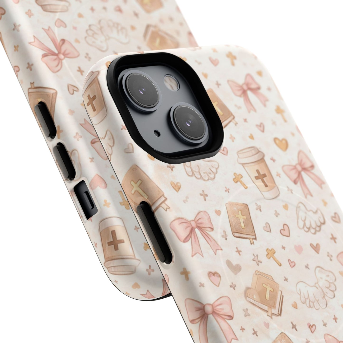 Christian Pattern Phone Case — Cute Cross, Bible & Dove Tough Magnetic Case